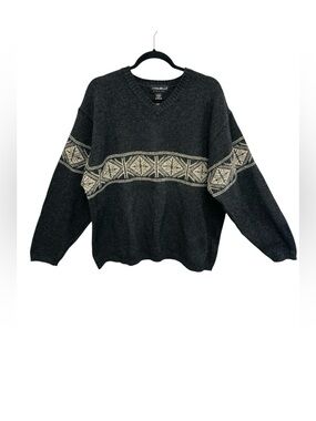 Eddie Bauer vintage Men’s V Neck Nordic Fair Isle Wool Blend Sweater Size L